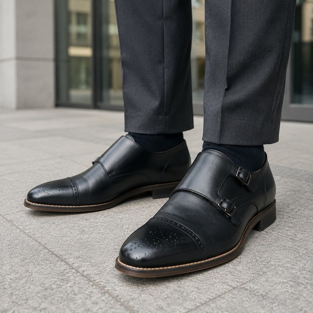 J. Murphy Johnston & Murphy Black Leather Double Monk Strap Shoes 13M 59 1041
